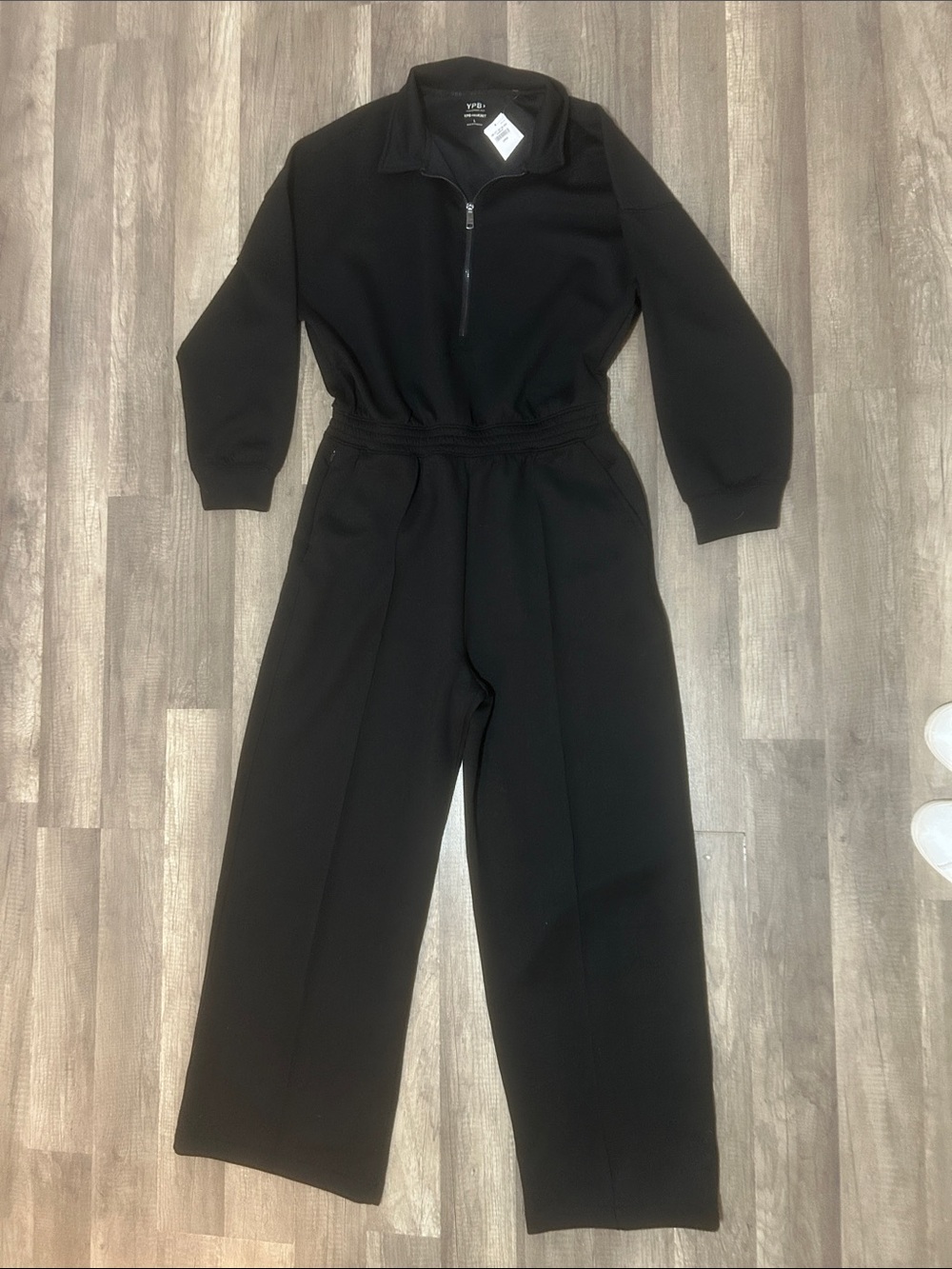 YPB Women’s Jumpsuit Long-Sleeve Black Half Zip-Front Size Large NWT